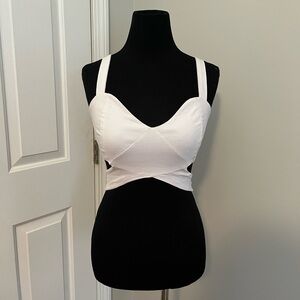 Charlotte Russe White Crop Top with Cut Outs Medium